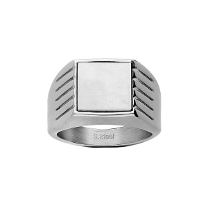 CHEVALIERE ACIER FORME PETITE CARRÉ 11 X 11MM PLATEAU SATINE
