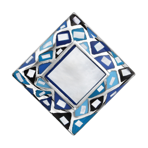 BAGUE ACIER CARRE STELLA MIA DEGRADE DE BLEU ET NACRE BLANCHE