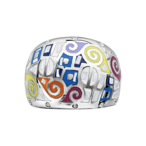 BAGUE ACIER BOMBEE STELLA MIA MULTI COULEUR ET NACRE BLANCHE