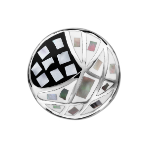 BAGUE ACIER RONDE STELLA MIA DEGRADE NOIR ET BLANC ET NACRE BLANCHE