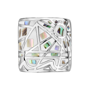 BAGUE ACIER STELLA MIA DEGRADE BLANC A L'INTERIEUR ET NACRE BLANCHE