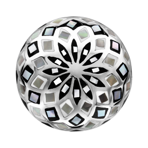 BAGUE ACIER RONDE STELLA MIA FLEUR NOIR ET BLANC ET NACRE BLANCHE