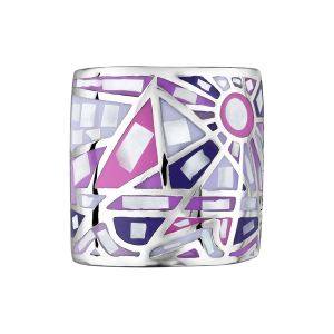 BAGUE ACIER RECTANGULAIRE BOMBEE STELLA MIA DEGRADE ROSE ET VIOLET ET NACRE BLANCHE