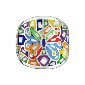 BAGUE ACIER ET NACRE STELLA MIA FORME OVALE  PAPILLON MULTI COULEUR