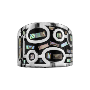 BAGUE ACIER ET NACRE STELLA MIA NOIR