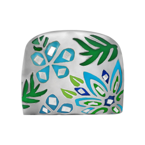 BAGUE ACIER ET NACRE STELLA MIA FORME OVALE BLEU VERT