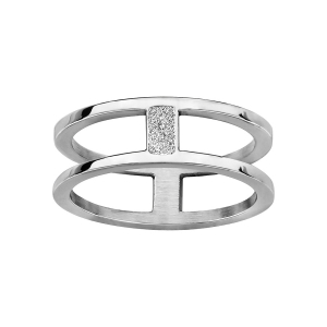 BAGUE ACIER 2 ANNEAUX AJOURES GLITTER BLANC