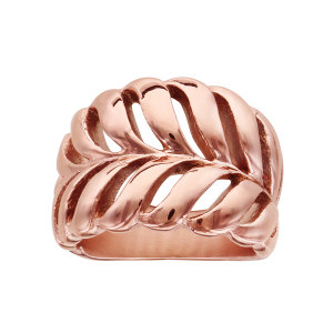 BAGUE ACIER ET PVD ROSE FEUILLE