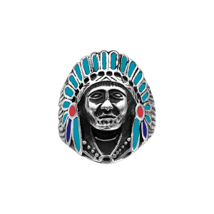 BAGUE ACIER BEL' BAGUE TETE INDIEN AVEC RÉSINE
