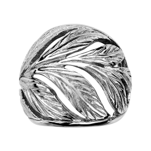 BAGUE ACIER BOMBEE FEUILLES