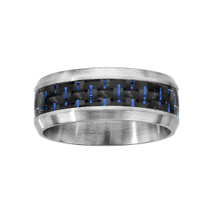 BAGUE ACIER SATINE REFLET COULEUR BLEU