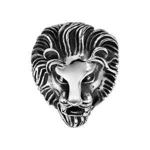 BAGUE ACIER PATINE TETE DE LION DE PROFIL