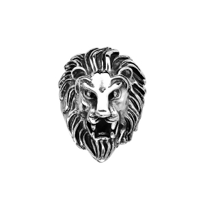 BAGUE ACIER PATINE TETE DE LION