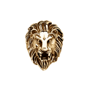 BAGUE ACIER DORÉ ET PATINE TETE DE LION