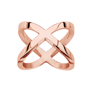 BAGUE ACIER ET PVD ROSE CROISEE