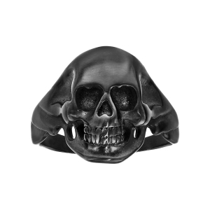 BAGUE TETE DE MORT MOYENNE ACIER ET PVD NOIR LISSE