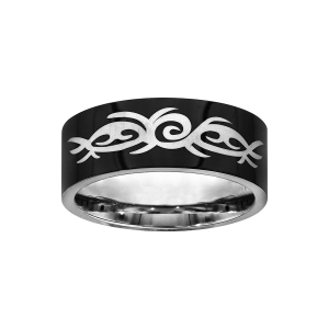BAGUE ACIER ET PVD NOIR GRAVURE TRIBAL