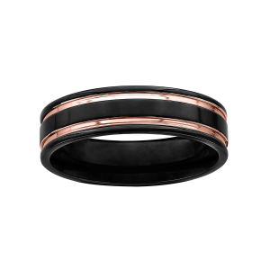 BAGUE ACIER ET PVD NOIR 2 FILETS PVD ROSE