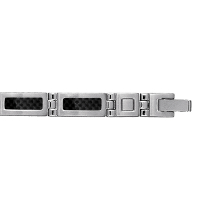 BRACELET ACIER ET CARBONE 2 FERMOIRS 18,5+1,5CM REGLABLE DOUBLE FERMOIR