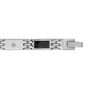 BRACELET ACIER PLAQUETTES CARBONE + VIS 21CM REGLABLE