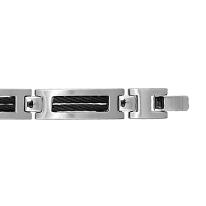 BRACELET ACIER +  CABLE NOIR 21CM REGLABLE