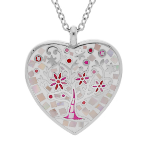 COLLIER ACIER STELLA MIA FORME COEUR ARBRE DE VIE AVEC NACRE 38+7CM