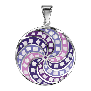 PENDENTIF ACIER STELLA MIA ROND ROSACE RÉSINE VIOLET ROSE ET NACRE