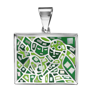 PENDENTIF ACIER STELLA MIA CARRÉ RÉSINE VERT ET NACRE
