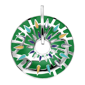 PENDENTIF STELLA MIA ROND PERCÉ FOND VERT ET NACRE