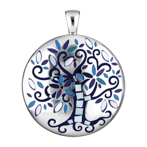 PENDENTIF STELLA MIA ROND ARBRE DE VIE BLEU ET NACRE