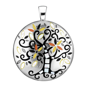 PENDENTIF STELLA MIA ROND ARBRE DE VIE JAUNE ET NACRE