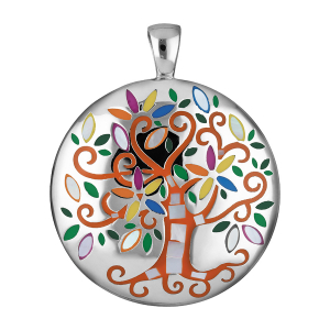 PENDENTIF STELLA MIA ROND ARBRE DE VIE MULTI COULEUR ET NACRE