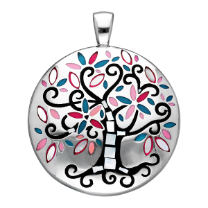 PENDENTIF STELLA MIA ROND ARBRE DE VIE NOIR ET NACRE