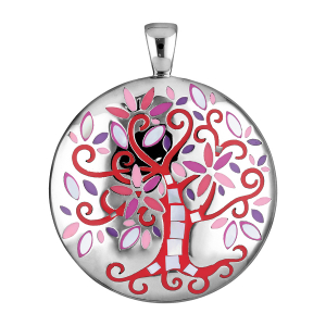 PENDENTIF STELLA MIA ROND ARBRE DE VIE ROUGE ET NACRE