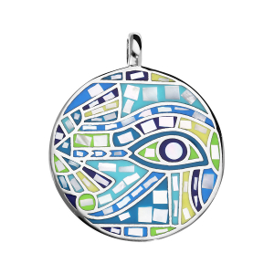 PENDENTIF ACIER STELLA MIA ROND RÉSINE VERT BLEU ET NACRE