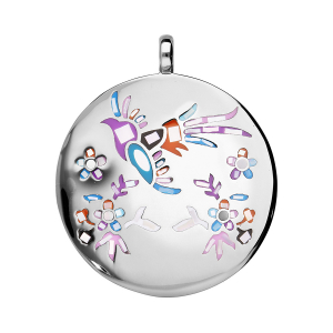 PENDENTIF ACIER STELLA MIA ROND FLEUR RÉSINE ET NACRE