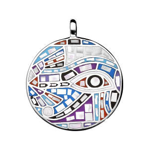 PENDENTIF ACIER STELLA MIA ROND RÉSINE MULTI COULEUR ET NACRE