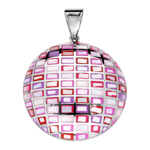 PENDENTIF ACIER STELLA MIA ROND RÉSINE ROSE ET NACRE