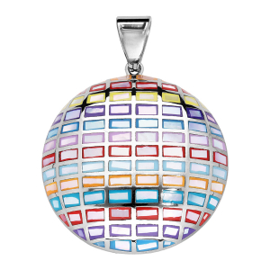PENDENTIF ACIER STELLA MIA ROND RÉSINE MULTI COULEUR ET NACRE