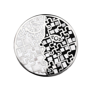 PENDENTIF ACIER STELLA MIA ROND RÉSINE NOIRE ET BLANCHE ET NACRE