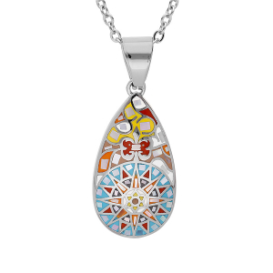 COLLIER ACIER STELLA MIA PENDENTIF RÉSINE MULTI COULEUR ET NACRE 38+6CM