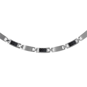 COLLIER  ACIER + CARBONE 46CM + 4CM REGLABLE DOUBLE FERMOIR