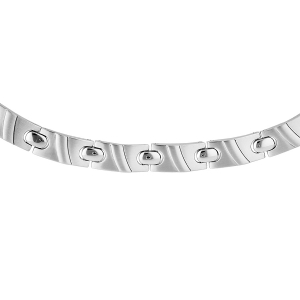 COLLIER ACIER MOTIF DIAGONALE TOUT ACIER 49CM+4CM REGLABLE DOUBLE FERMOIR