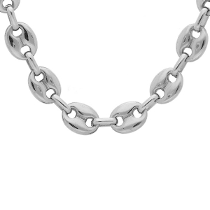 COLLIER ACIER MAILLE GRAIN CAFE MASSIVE 9MM 55CM