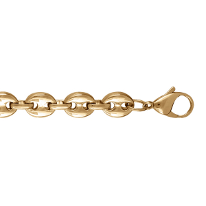 BRACELET  ACIER ET PVD DORÉ MAILLE GRAIN CAFE MASSIVE 9MM 22CM