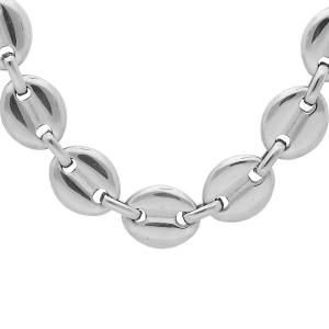COLLIER  ACIER MAILLE GRAIN CAFE MASSIVE 11MM 55CM