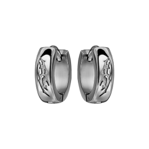 BOUCLES D'OREILLES ACIER FOND GRIS DESSIN TRIBAL GRIS