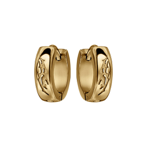 BOUCLES D'OREILLES ACIER ET PVD DORÉ FOND GRIS DESSIN TRIBAL GRIS