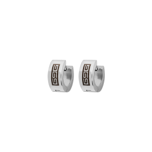 BOUCLES D'OREILLES 1/2 CRÉOLES ACIER MOTIF GREC NOIR