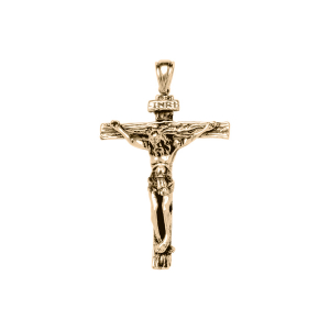 PENDENTIF ACIER ET PVD DORÉ CHRIST SUR CROIX 55 x 33 mm